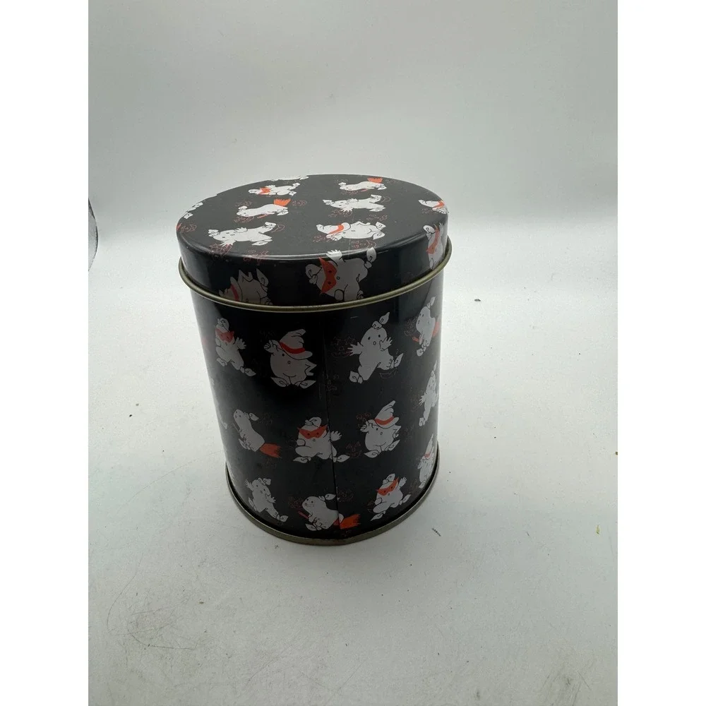 Cute Character Round Tin Storage Container Black Orange Whimsical